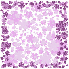 Floral frame with  pink and purple flowers on white background