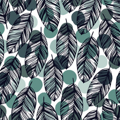 Tropical trendy seamless pattern with exotic leaves.