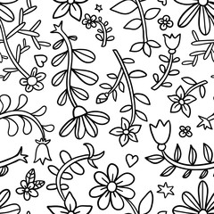Decorative graphic curly floral seamless pattern,