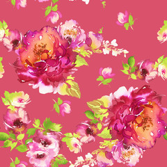 Seamless summer pattern with watercolor flowers handmade.