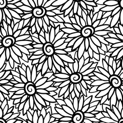 Floral background with stylized blooming chrysanthemum, asters. 