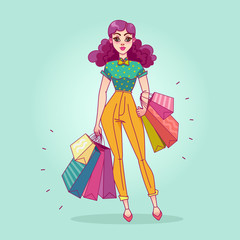 Girl with shopping bags from the store