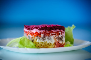 salad with herring and boiled vegetables