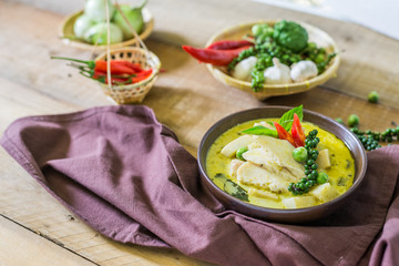 spicy hot chicken green curry with coconut milk soup
