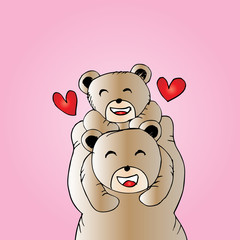 Obraz premium Mother bear and baby bear. Hand drawing illustration