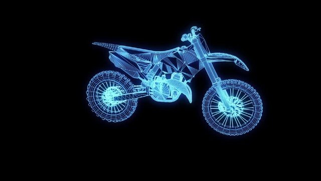 Motorbike in Hologram Wireframe Style. Nice 3D Rendering
