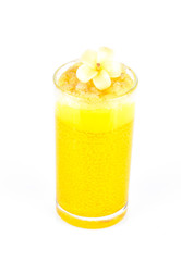 Yellow candles in glass on a white background