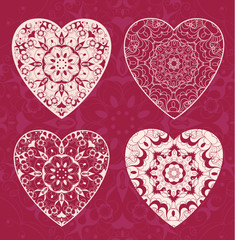 Obraz na płótnie Canvas Decorative Valentine greeting card with floral ornate hearts. Vector illustration EPS 10. 