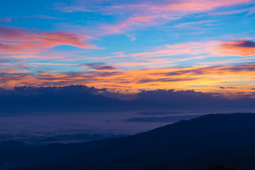 Sea fog and colorful sky