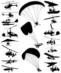 autogyro and ultralight plane vector silhouette - obrazy, fototapety, plakaty
