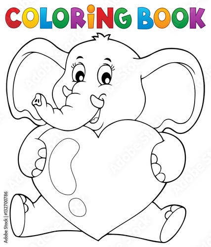 Download "Coloring book elephant holding heart" Stock image and ...
