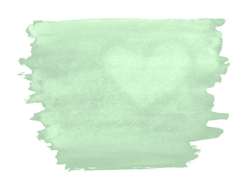 A fragment of a pale green watercolor background with the light silhouette of the heart