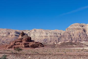 Fototapeta premium Timna park - Mount Screw with desert mountains and blue sky in the background