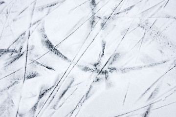ice background with marks from skating and hockey, Ice rink floor, winter sports