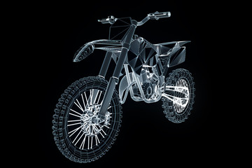 Motorbike in Hologram Wireframe Style. Nice 3D Rendering
