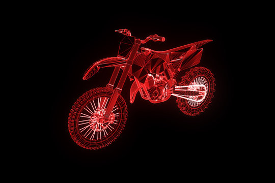 Motorbike in Hologram Wireframe Style. Nice 3D Rendering
