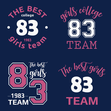 The best girls team college logo 83 isolated vector set
