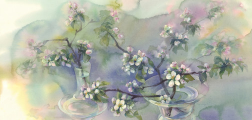 apple tree bloom watercolor
