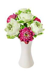Bouquet of Pink Lotus in white vase.