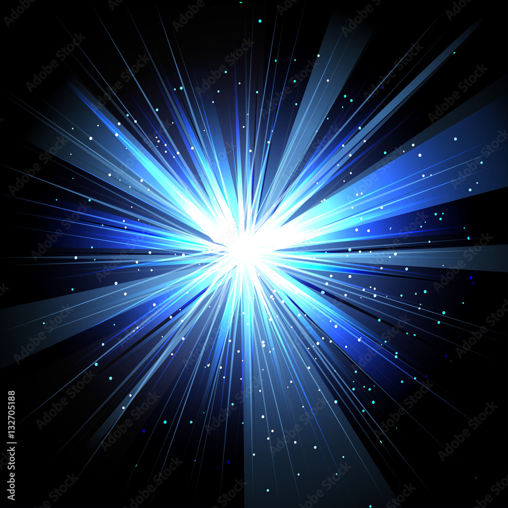 Wall mural Star with rays white blue in space isolated and effect tunnel  