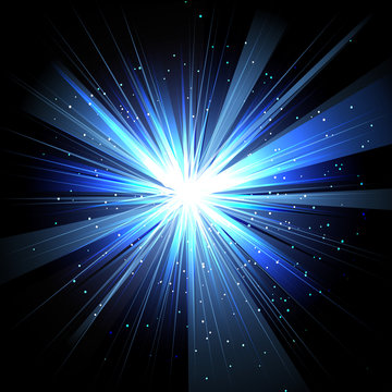 Star with rays white blue in space isolated and effect tunnel  