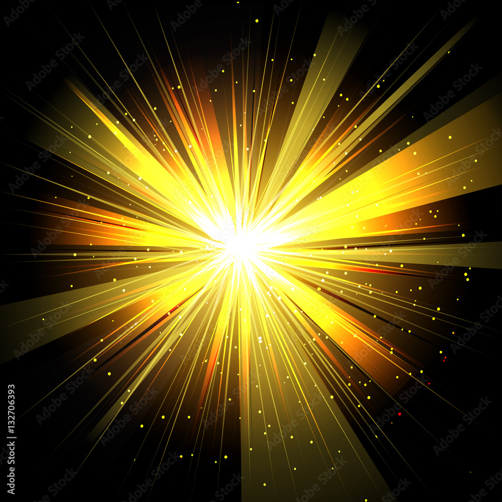 Wall mural Star with rays white blue in space isolated and effect tunnel  