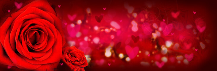 romantischer Hintergrund mit Rosen und Herzen 