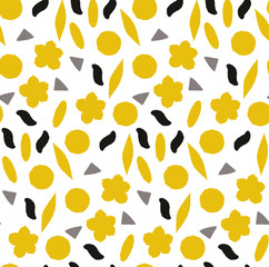 Ornamental, traditional, simple seamless pattern with flowers. Cute print with dot in scandinavian style.