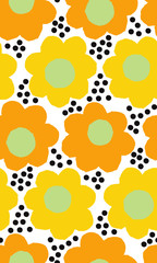 Ornamental, traditional, simple seamless pattern with flowers. Cute print with dot in scandinavian style.