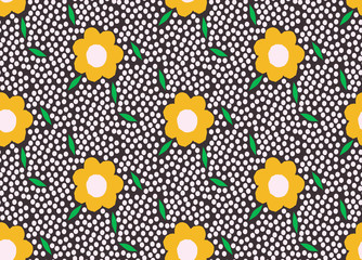 Ornamental, traditional, simple seamless pattern with flowers. Cute print with dot in scandinavian style.