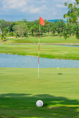 Obraz premium Golf ball on grass in golf courses