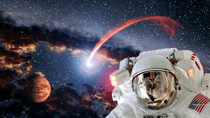 Fototapeta na wymiar Astronaut planet Mars spaceman helmet comet space suit galaxy universe. Elements of this image furnished by NASA.