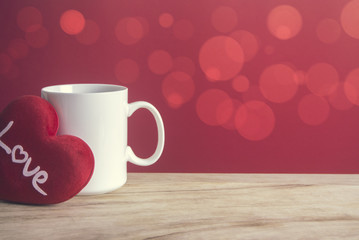 fluffy heart and white mug coffee