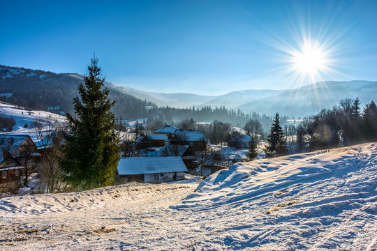winter landscape in mountainous rural area