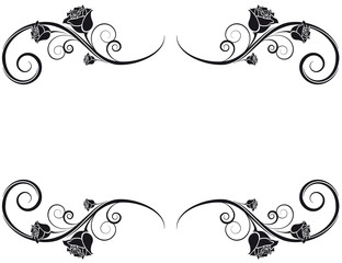 Fototapeta na wymiar Black roses ornaments for stationery Valentine's Day, wedding invitation 