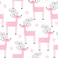 Wall murals Little deer seamless reindeer pattern vector illustration