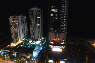 Night image of buildings in the city