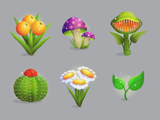Magic fantasy plants and flowers collection