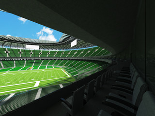 Fototapeta premium 3D render of a round football stadium with green seats and open roof