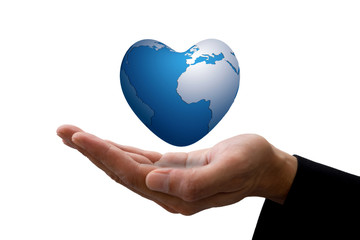 Businessman hand and the earth heart