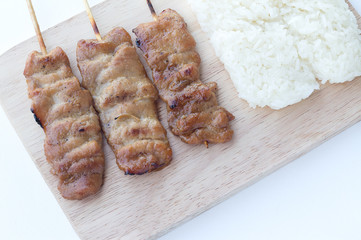 Grilled pork in asian style sticky rice