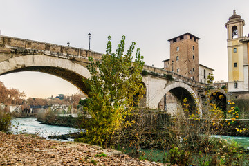Fabricio Bridge (Ponte Fabricio), Tiber Island. Rome, Italy.