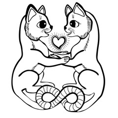 Vector illustration of cats in love infinity black and white