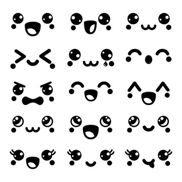 Kawaii cute faces, happy Kawaii emoticons, adorable characters design