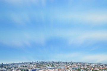 Cityscape bird eye view with blue sky, Bangkok Thailand.
