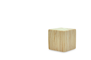 Single cube wooden block isolated.