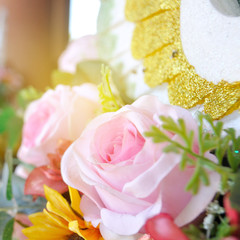 Pink roses with light flare