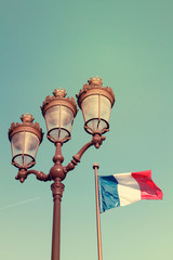 Fototapeta na wymiar Parisian Lantern and French Flag