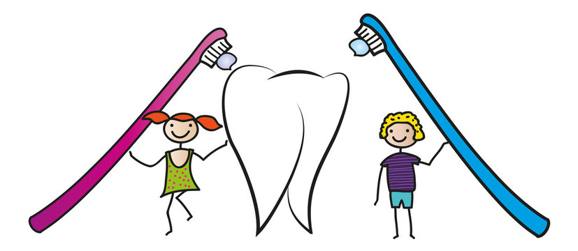 Banner - Z&auml;hne putzen - Zahnpflege und Hygiene bei Kindern, M&auml;dchen und Junge mit Zahnb&uuml;rste