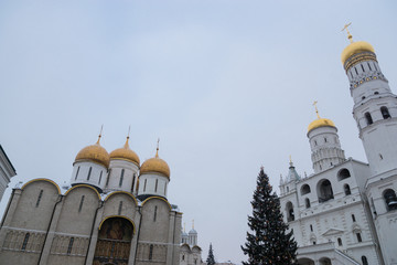 van the Great Bell Tower, Uspensky Cathedral, Cathedral Square in Kremlin, Moscow, Russia.